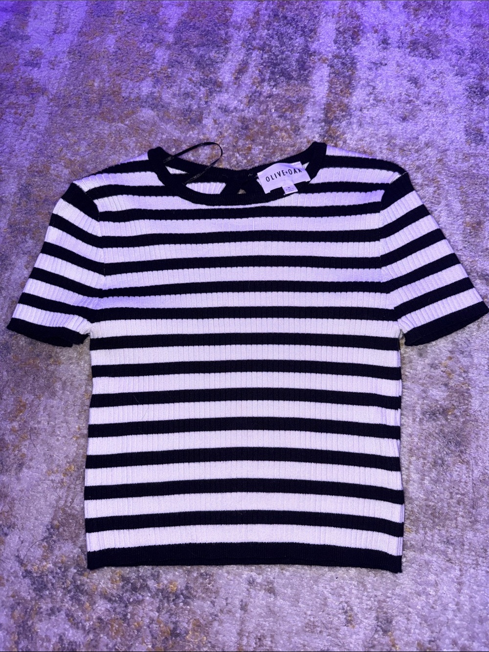 Olive & Oak Black & White Striped Ribbed Short Sleeve Top